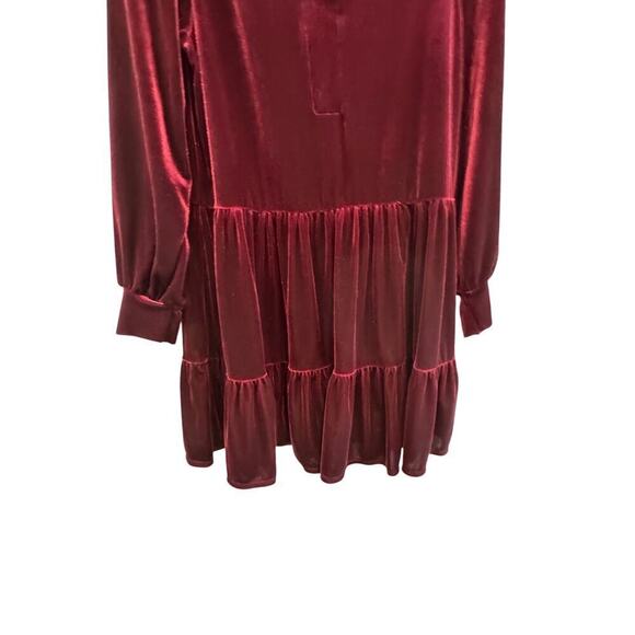 1.State Womens Tiered Peasant Dress Size Large Red Burgundy Velvet Whimsigoth - Picture 7 of 8